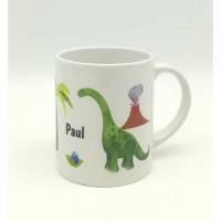 Kindertasse mit Namen personalisiert Motiv "Dino" Kindergeschirr / Keramiktasse Bild 1