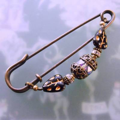 Tuchnadel schwarz bronze mit funkelndem Kristall N-7-AB-19