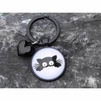 Katze Kitty   Cabochon Rund schwarz Schlüsselanhänger Bild 1