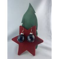 3cm dunkelblaue glänzende Weihnachtskugel-Ohrringe silberfarb. Sterne * Weihnachtsohrringe * Weihnachtskugelohrring * Ch Bild 1
