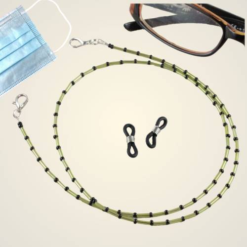 Brillenkette - Stripylime 5 in 1 Maskenkette  gelbgrün-schwarz Perlenband für Mundmasken Haltekette für Behelfsmasken