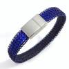 gestricktes Armband aus blauem Kupferdraht mit Edelstahl Magnetschließe und inliegendem metallic-blauen Lederband Bild 2