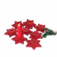 Vintage: Acht kleine rote Kerzenständer aus Holz Bild 1