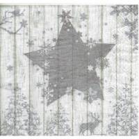 Weihnachten 5 Servietten / Motivservietten  Stern silber / grau auf weiß in Holzoptik W 392 Bild 1
