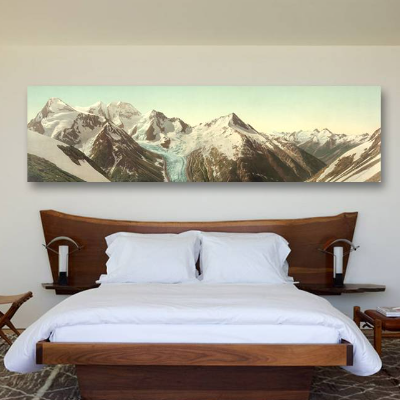 Leinwand Bild Berge Panorama Format 169x46 cm Fotogemälde Wandbild pastellfarben Vintage Bilder  Photochrom