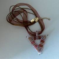 Halskette mit Anhänger aus Glasperlen, kupfer, 40 + 4 cm Verlängerungskette, aus Perlen gefädelt, Kette, Perlen, Schmuck Bild 1