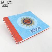 Japanbindung, Orangenpapier, rot-braun türkis, 100 g/m² Recycling-Papier, 21 x 22,5 cm, handgefertigt Bild 1