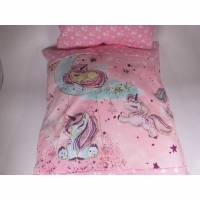 Puppenbettwäsche in rosa mit Einhorn und Sternen - Bettwäsche für  Puppenbett Bild 1