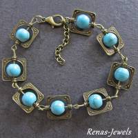 Edelstein Armband Türkis Perlen blau bronzefarben Bild 1