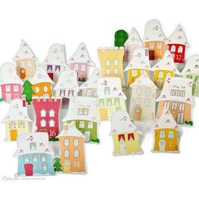 Adventskalender-Zahlen Häuser Download zum Ausdrucken und Ausschneiden