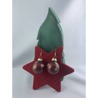 3cm, weinrote. glänzende Weihnachtskugel-Ohrringe mit Sternen * Weihnachtsohrringe * Weihnachtskugelohrringe * Christbau Bild 1