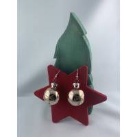 3cm, goldfarbe. glänzende Weihnachtskugel-Ohrringe mit Schneeflocke * Weihnachtsohrringe * Weihnachtskugelohrringe * Chr Bild 1