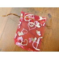 30 rote Organzasäckchen "golden Heart" 7x9 cm * Geschenksäckchen * Geschenkverpackung * Schmuckverpackung Bild 1