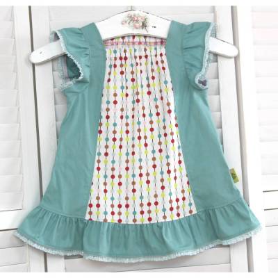 Sommertop - 98/104 Hängerchen mit Flügelärmeln und Rüsche - bunte Punkte