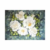 *Weiße Königin der Rosen* Aquarellbild handgemalt in ocker gelb und verschiedenen Blau- und Grüntönen 50 x 70 cm Bild 1