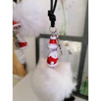Halskette mit Glas-Weihnachtsmann und dicker Schnellflocke aus Fell Bild 2