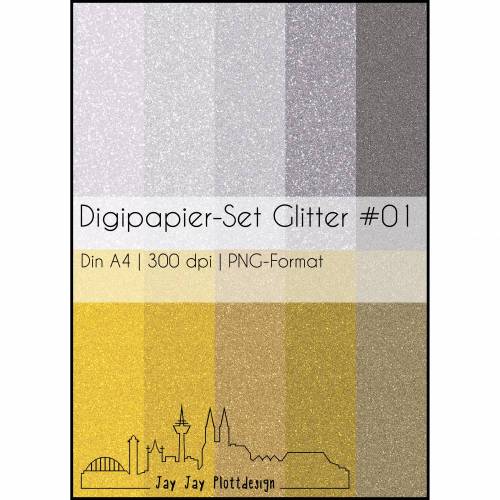 Digipapier-Bundle Glitter I (bestehend aus den Glitter-Sets 1-5)