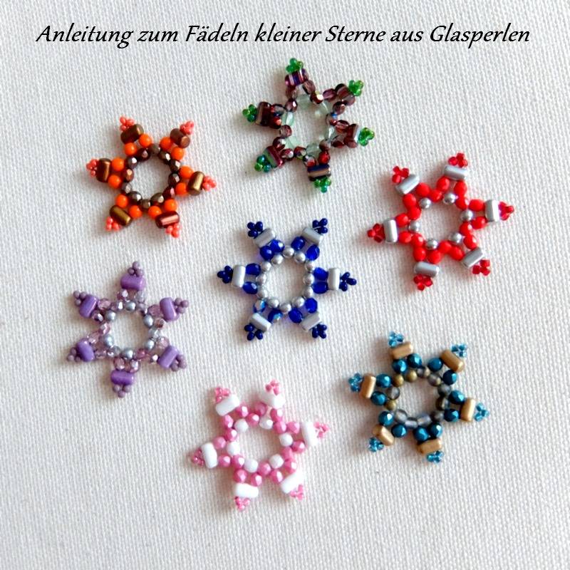 Fädelanleitung für kleine Sterne aus Glasperlen, Perlenfädeln, Freebie Bild 1