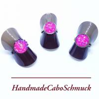 12mm Cabochon Ring - druzy pink, Edelstahl, Schwarz, Bronze Bild 1