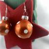 3cm orangene / bronzefarbene glänzende Weihnachtskugel-Ohrringe, kleine weiße Punkte * Weihnachtsohrringe * Christbaumku Bild 2