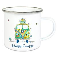 Emaille-Becher Motiv Bus Happy Camper, Tasse Outdoor Wanderer Bild 1
