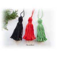 3 Quasten aus Baumwollgarn handgefertigt - Weihnachten,Troddel,Baumwollquaste,schwarz,rot,grün Bild 1