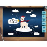 Weihnachtdatei niedliches Lama mit Nikolaus Mütze SVG DXF png pdf jpg eps Plotten Digistamp Lasercut Karten gestalte Bild 1