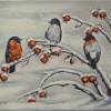 Leinwandbild "Dompfaffe auf Hagebuttenzweigen"  60cm x 40cm - Kunst Malerei Vogelbild Original Acryl Bild 2