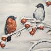 Leinwandbild "Dompfaffe auf Hagebuttenzweigen"  60cm x 40cm - Kunst Malerei Vogelbild Original Acryl Bild 3