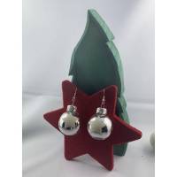 3cm silberfarb. glänzende Weihnachtskugel-Ohrringe Stern * Star * Weihnachtsohrringe * Weihnachtskugelohrringe * Christb Bild 1