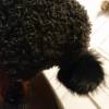 dunkelgrau/schwarzer Schlauchschal mit passender Mütze mit Echtfellbommel Bild 5