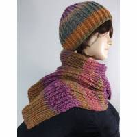 Mütze und Schal Set aus Wolle in Herbstfarben Bild 1