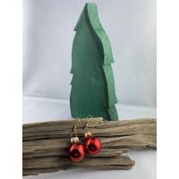 2 cm, glänzende, rote Weihnachtskugel-Ohrringe "X-Mas" aus Glas * Weihnachtsohrringe * Weihnachtskugelohrringe * Bild 1