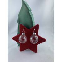 3cm klare Weihnachtskugel-Ohrringe mit silberfarbenen Sternen * Weihnachtsohrringe * Weihnachtskugelohrringe* Christbaum Bild 1