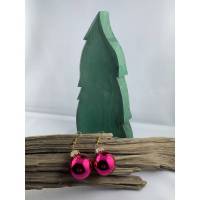 2,5 cm, pinke, glänzende Weihnachtskugel-Ohrringe "X-Mas" aus Glas * Weihnachtsohrringe * Weihnachtskugelohrring Bild 1