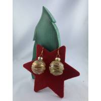 3cm klare Weihnachtskugel-Ohrringe mit goldfarb. Streifen + Glitzer * Weihnachtsohrringe * Weihnachtskugelohrringe* Chri Bild 1