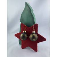 3cm moosgrüne, matte Weihnachtskugel-Ohrringe * goldf. Sterne * Weihnachtsohrringe * Weihnachtskugelohrringe* Christbaum Bild 1