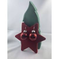 3cm rote glänzende Weihnachtskugel-Ohrringe "X-Mas" Glitzerstreifen * Weihnachtsohrringe * Weihnachtskugelohrrin Bild 1