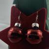 3cm rote glänzende Weihnachtskugel-Ohrringe "X-Mas" Glitzerstreifen * Weihnachtsohrringe * Weihnachtskugelohrrin Bild 2