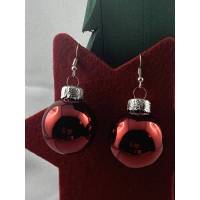 3cm, rote, glänzende Weihnachtskugel-Ohrringe "X-Mas" * Weihnachtsohrringe * Weihnachtskugelohrringe * Christbau Bild 1
