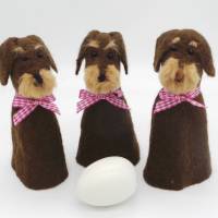 Eierwärmer brauner Dackel, Tischdekoration für Hundebesitzer handgefilzt in Form eines Rauhaardackels, witziges Geschenk Bild 3