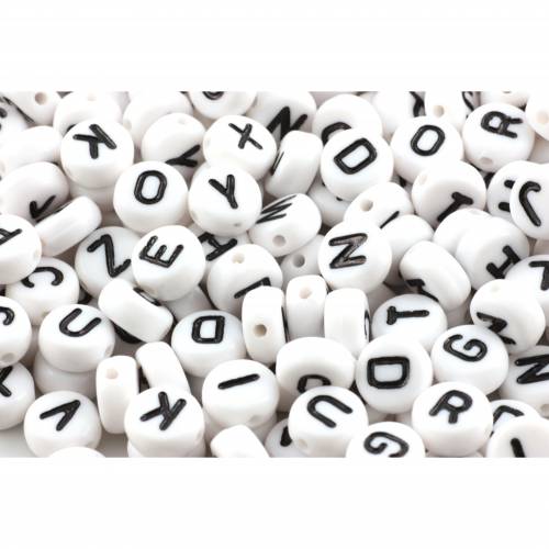 5740 100 Stück Weiße 7 mm einzelne Buchstaben des Alphabets & gemischt flach-runde Buchstabenperlen aus Acryl