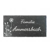 Schiefertürschild personalisiert, Namensschild Floral Weiß/Silber, handbemalt, Türschild Familie, Familientürschild Bild 1