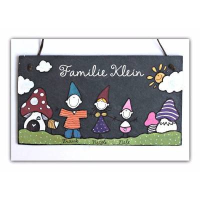 exklusives Hauseingangsschild für Familien, dekoratives Haustürschild mit Name personalisiert, buntes Schieferschild