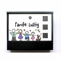Briefkasten Familie, Postkasten personalisiert, handbemalt, individuell, Wunschname, Wunschfiguren, Unikat Bild 1