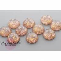 2 Stück ~ handmade Glascabochons ~ 14 mm ~ Designer Cabochons ~ rosa mit goldflocken Bild 1