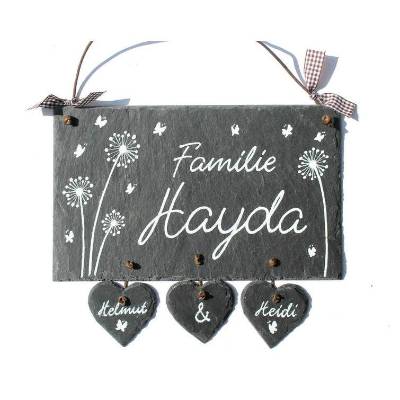 personalisiertes Hochzeitsgeschenk für das Brautpaar, Türschild Familie aus Schiefer, Schieferschild, Familienschild