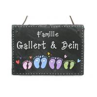 Türschild Familie aus Schiefer personalisiert mit Name und Füßen, Schieferschild, Namensschild, Familienschild Haustür Bild 1
