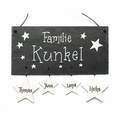 Türschild für Familien, Haustürschild aus Schiefer personalisiert mit Namen, Schieferschild, ausgefallenes Geschenk