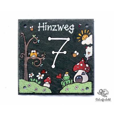 Schiefertafel Hausnummer Eule mit Herz handbemalt individuell personalisiert, Unikat auf Schiefer, Wunschadresse
